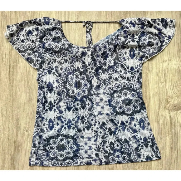 AGB | Women's Watercolor Floral Abstract Print Tie Back Blouse | Medium - Picture 1 of 3